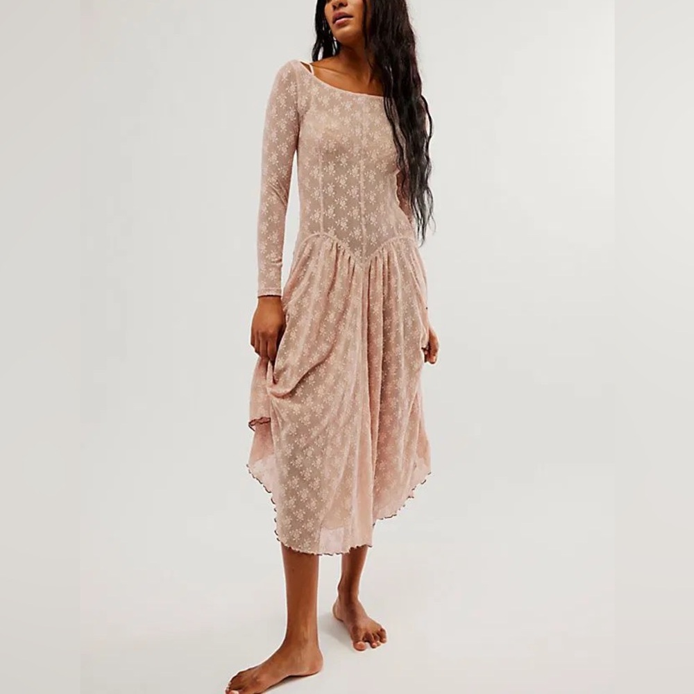 Free People Dial Fir Drama Floral Lace Slip Dress NEW WITHOUT